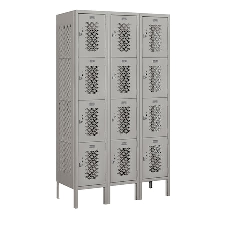Salsbury Industries 4 Tier Vented Locker, 36"Wx66"Hx15"D, 12 Door, Gray, Unassembled 74355GY-U